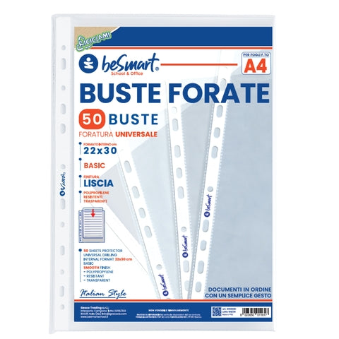 Buste forate basic lisce A4 cf 50 pezzi Be Smart