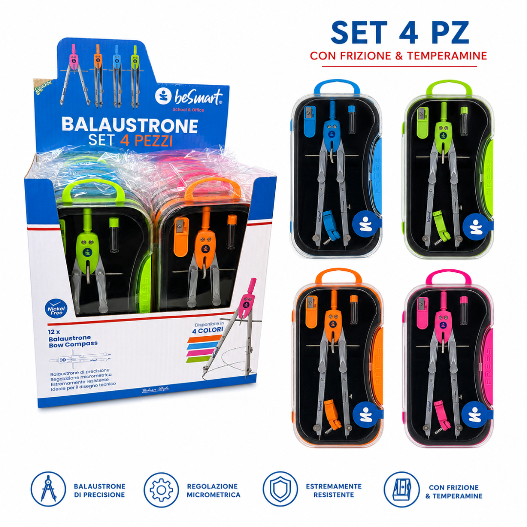 Balaustrone set 4 pezzi con frizione & temperamine 4col assortiti in box da 12 pezzi Be Smart