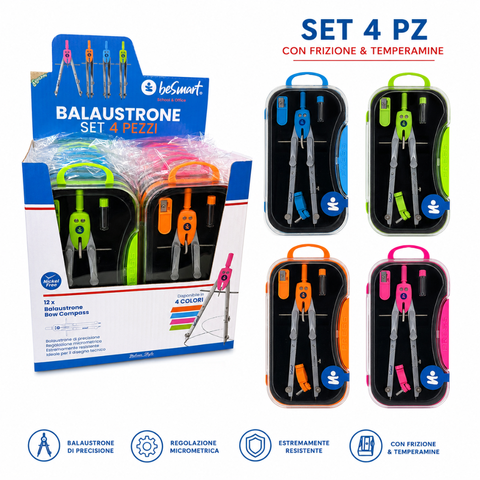 Balaustrone set 4 pezzi con frizione & temperamine 4col assortiti in box da 12 pezzi Be Smart