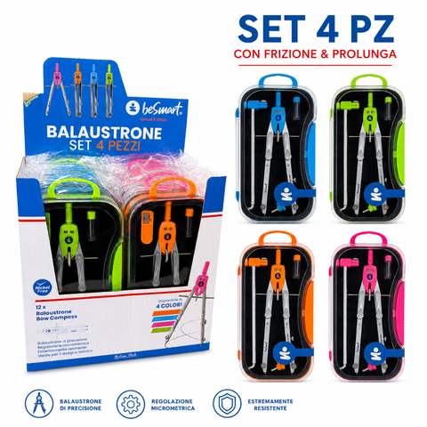Balaustrone set 4 pezzi con frizione & prolunga 4col assortiti in box da 12 pezzi Be Smart