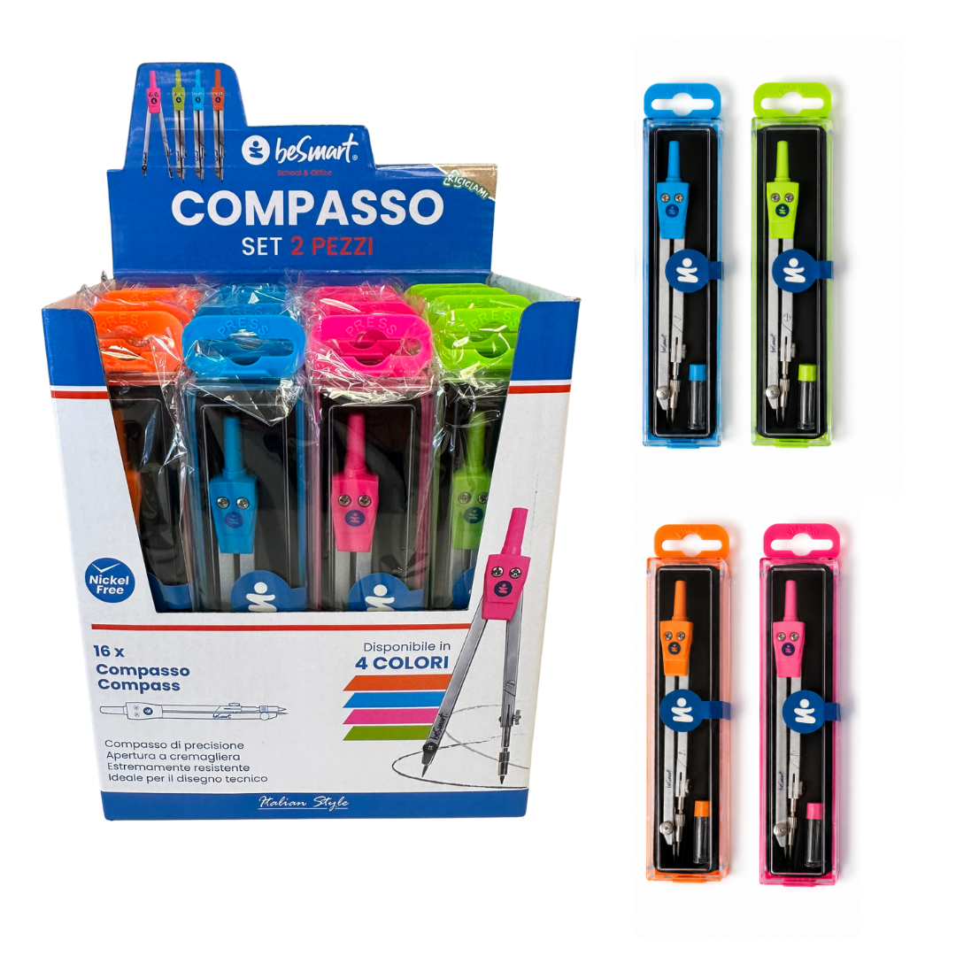 Compasso set 2 pezzi 4col assortiti in box da 16 pezzi Be Smart