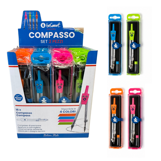 Compasso set 2 pezzi 4col assortiti in box da 16 pezzi Be Smart