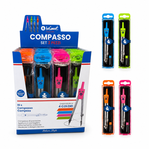 Compasso set 2 pezzi 4col assortiti in box da 16 pezzi Be Smart