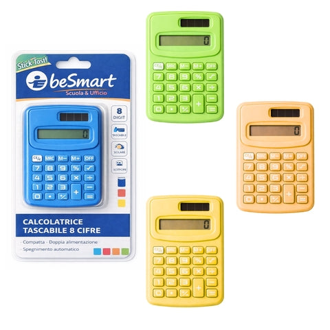 Calcolatrice 8 cifre mini 4 colori assortiti in blister Be Smart