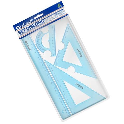 Set disegno 4 pezzi: riga 30 cm-squadra 14 cm-squadra 19 cm-goniometro 10 cm Be Smart