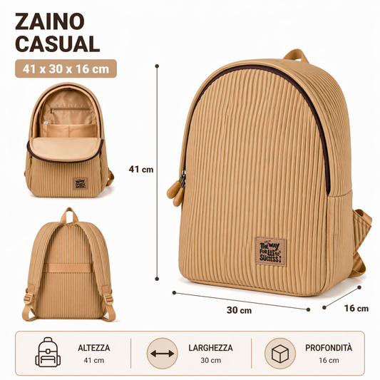 Zaino Fusion 1 Scomparto Khaki BeSmart 41x30x16 cm | Zaino scuola resistente per cartolerie e forniture