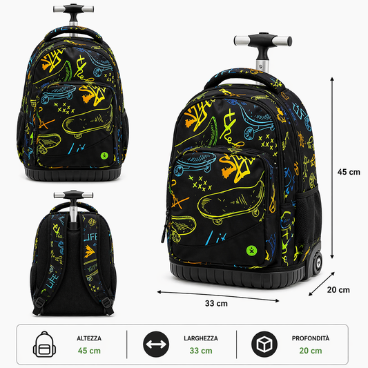 Zaino Trolley Premium Skate BeSmart 45x33x20 cm | Zaino scuola con ruote per cartolerie