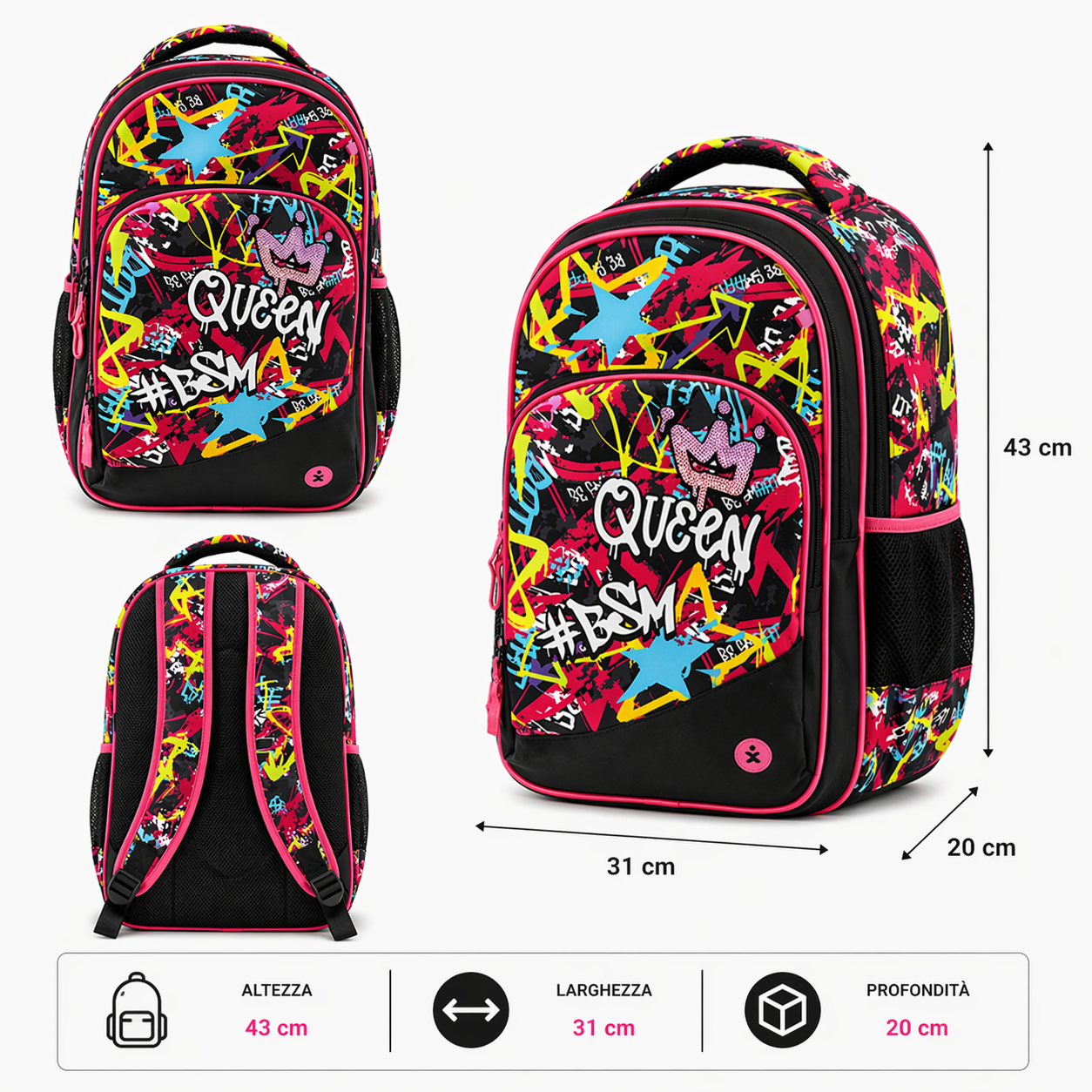 Zaino Premium Organizzato Queen BeSmart 43x31x20 cm | Zaino scuola capiente per cartolerie