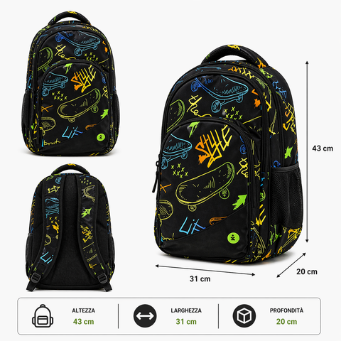 Premium Organized Skate Backpack BeSmart 43x31x20 cm | Roomy school backpack for stationery