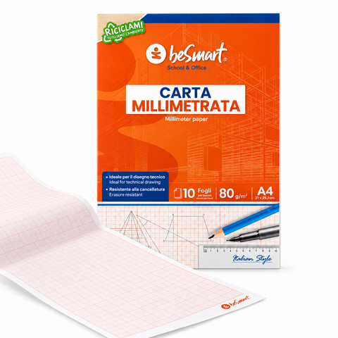 Carta millimetrata 21x29.7 10 fogli Be Smart