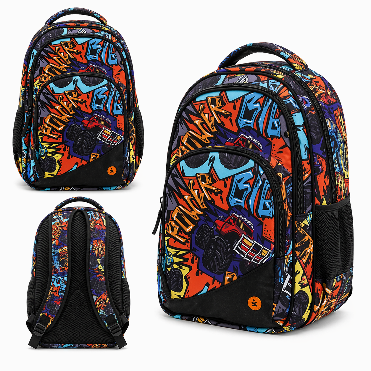 Zaino Premium Organizzato Monster Car BeSmart 43x31x20 cm | Zaino scuola capiente per cartolerie