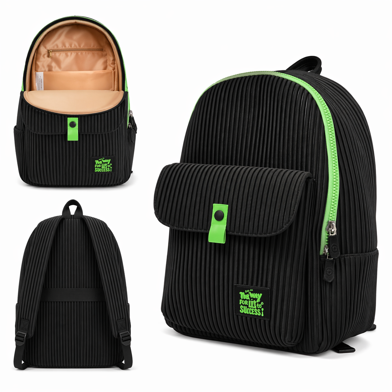Zaino Fusion 2 Scomparti Nero-Verde BeSmart 41x30x21 cm | Zaino scuola capiente e moderno per cartolerie