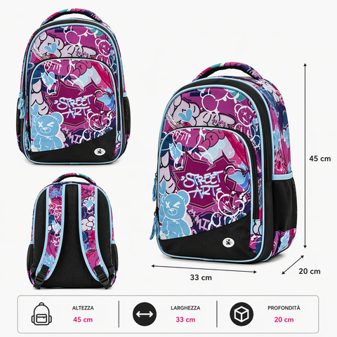 Premium Organized Street Art BeSmart Backpack 43x31x20 cm | Spacious school backpack for stationery