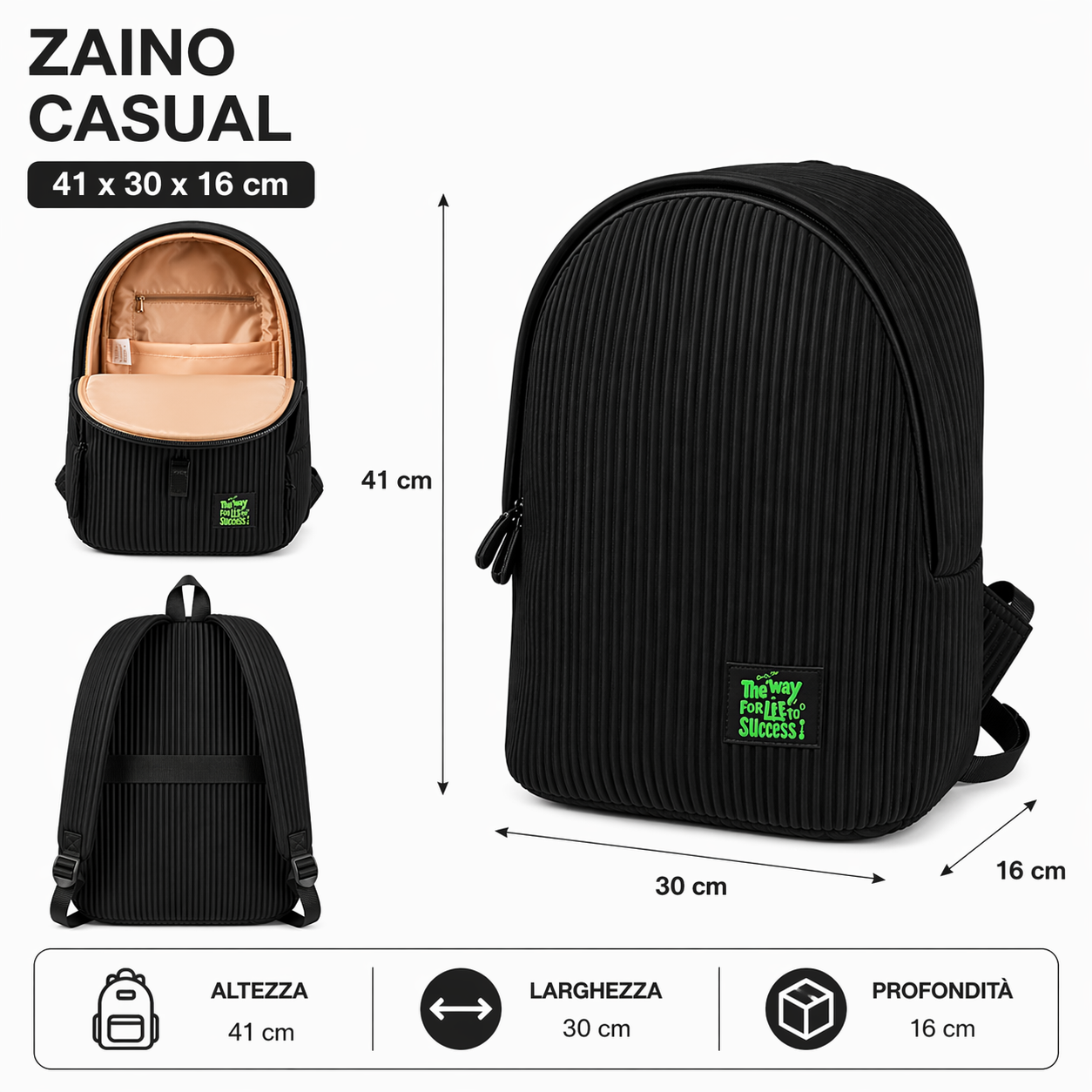 Zaino Fusion 1 Scomparto Nero-Verde BeSmart 41x30x16 cm | Zaino scuola moderno per cartolerie e forniture