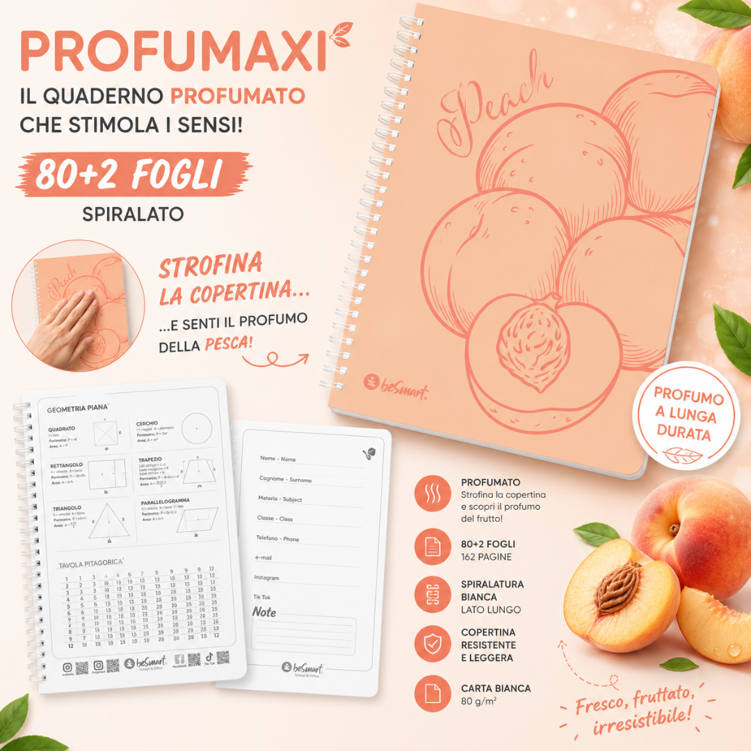 Quaderno Spiralato Profumaxi A4 4mm Sweet Fruit BeSmart 80 Fogli | Forniture cartolerie