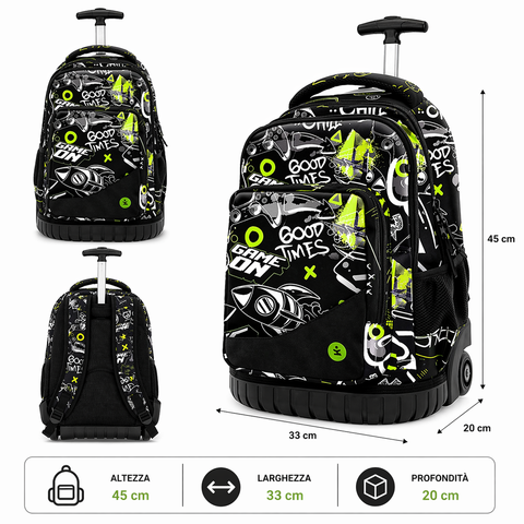 Premium Game On BeSmart Trolley Backpack 45x33x20 cm | Organized school backpack with wheels for stationery
