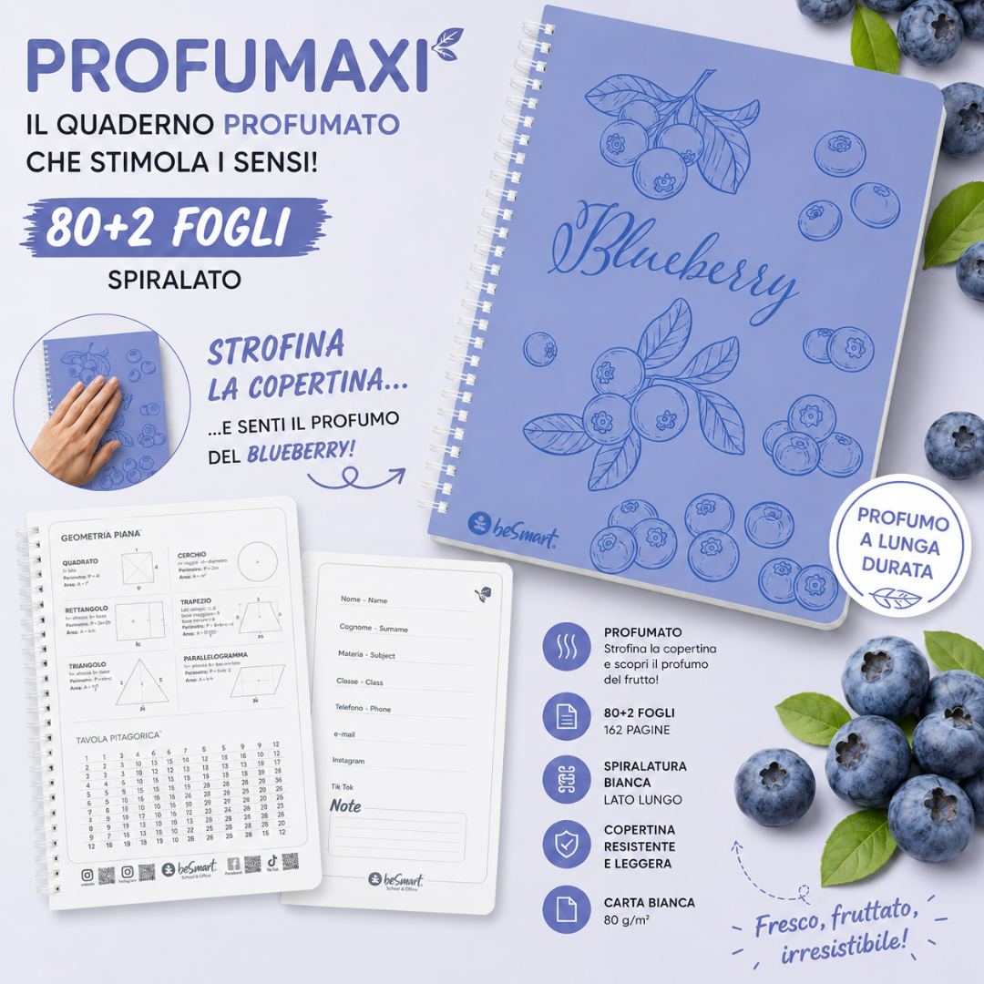 Quaderno Spiralato Profumaxi A4 4mm Sweet Fruit BeSmart 80 Fogli | Forniture cartolerie