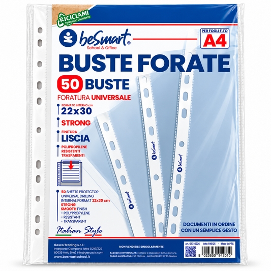 Buste forate superior lisce A4 cf 50 pezzi Be Smart