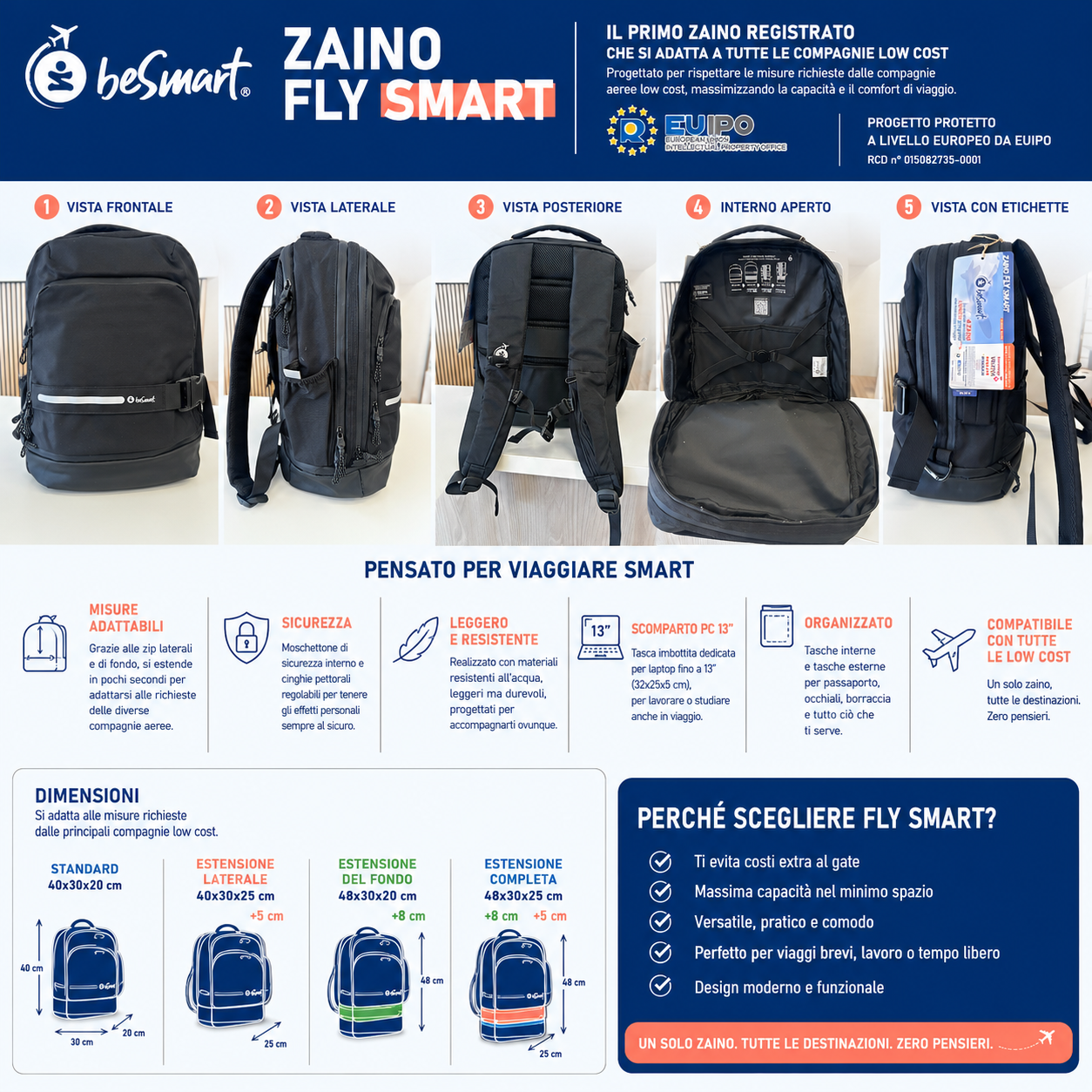 Zaino fly smart nero (30x20x40 cm) Be Smart