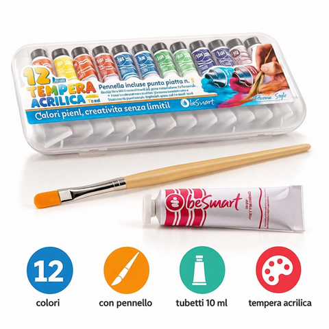Box 12 tubi tempera acrilica 10 ml Be Smart