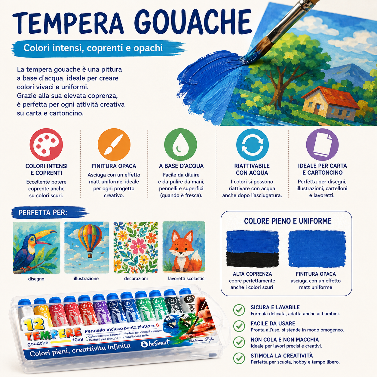 Box 12 tubi tempera gouache 10 ml Be Smart