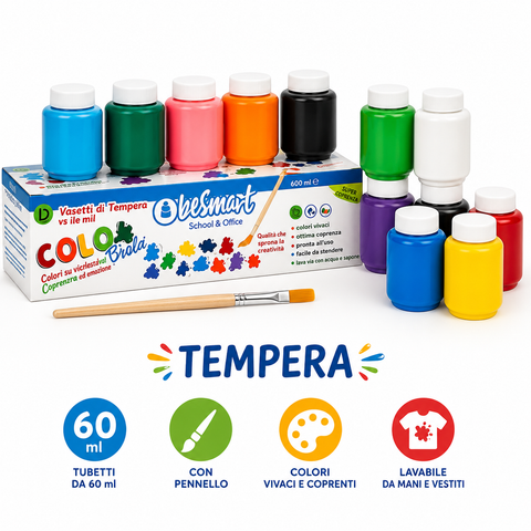 Box 12 vasetti di tempera 60 ml colori assortiti Be Smart