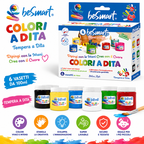 Case with 6 jars of 80 ml Be Smart finger paints