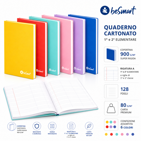 Maxi Cardboard A4 Notebook Lined A Colours BeSmart 128 Sheets | Large squared notebook for stationers