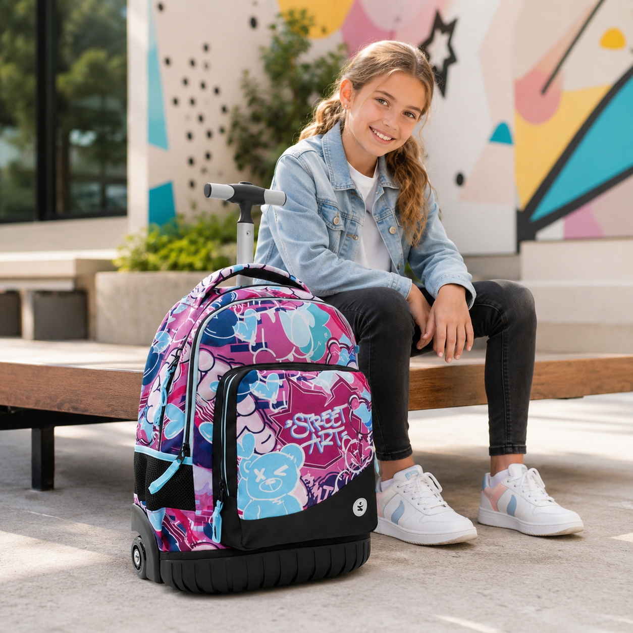 Zaino Trolley Premium Street Art BeSmart 45x33x20 cm | Zaino scuola con ruote per cartolerie