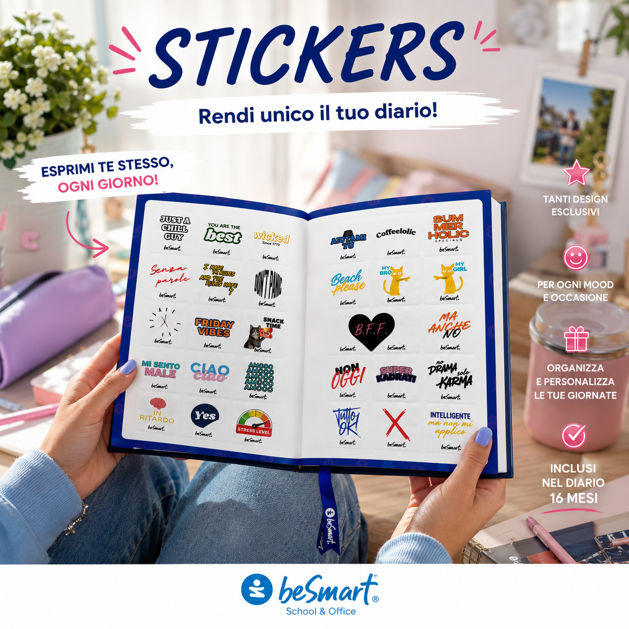 Diario Agenda 16 Mesi Evolution Be Smart con Stickers – 11,5x16 cm, Cover in PU