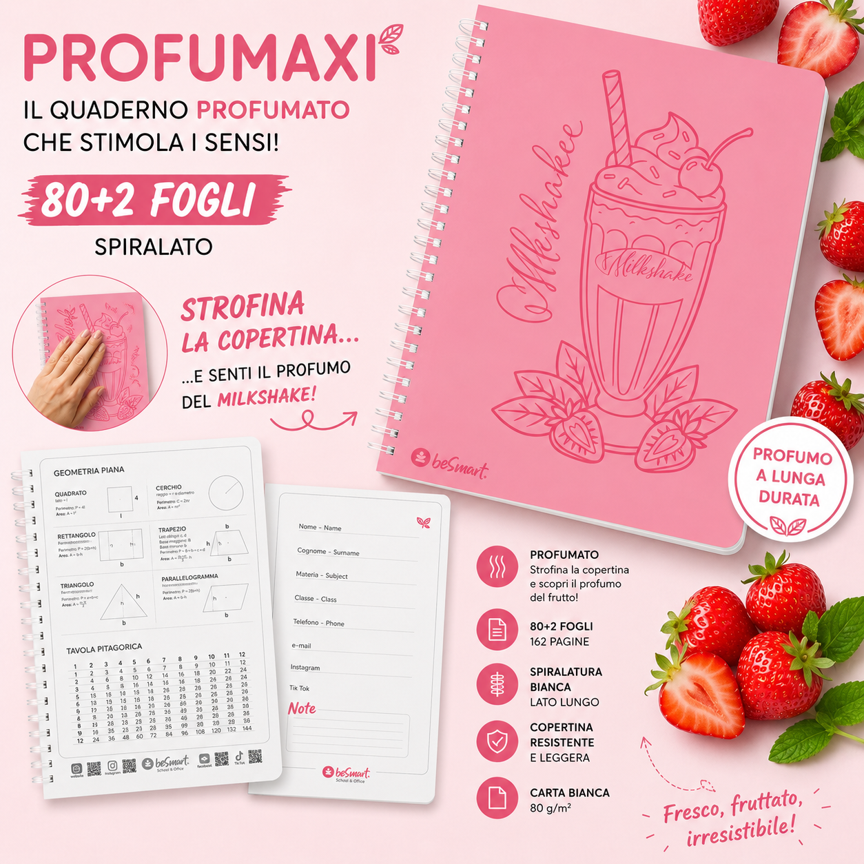 Quaderno Spiralato Profumaxi A4 1R Sweet Sense BeSmart 80 Fogli | Quaderno a righe per cartolerie