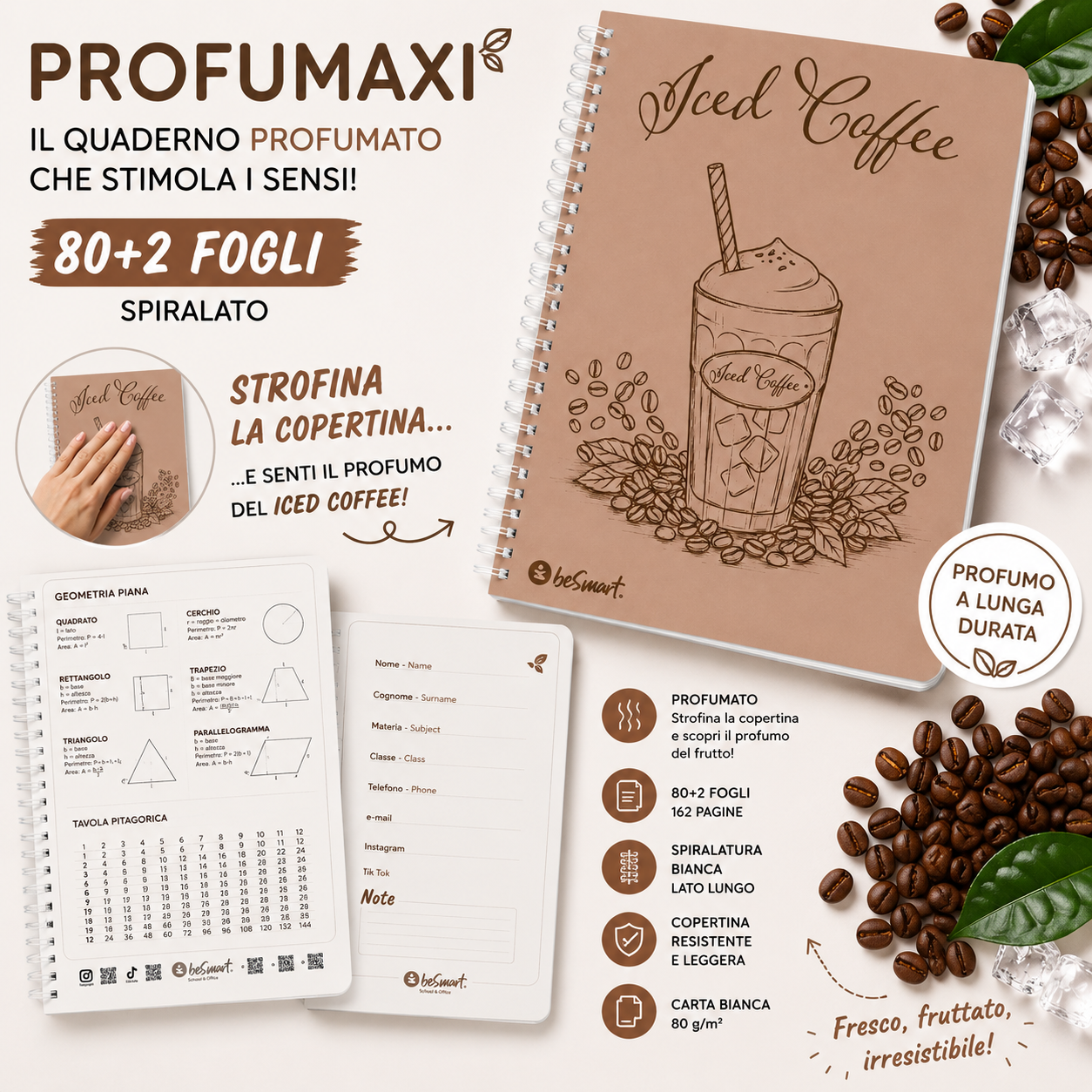 Quaderno Spiralato Profumaxi A4 5mm Sweet Sense BeSmart 80 Fogli | Forniture cartolerie