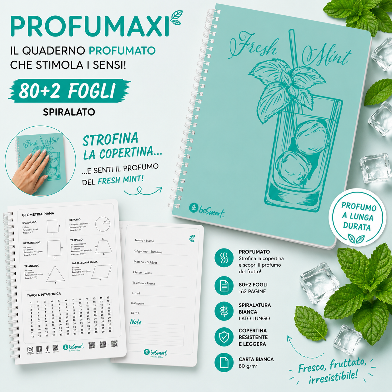 Quaderno Spiralato Profumaxi A4 4mm Sweet Sense BeSmart 80 Fogli | Forniture cartolerie