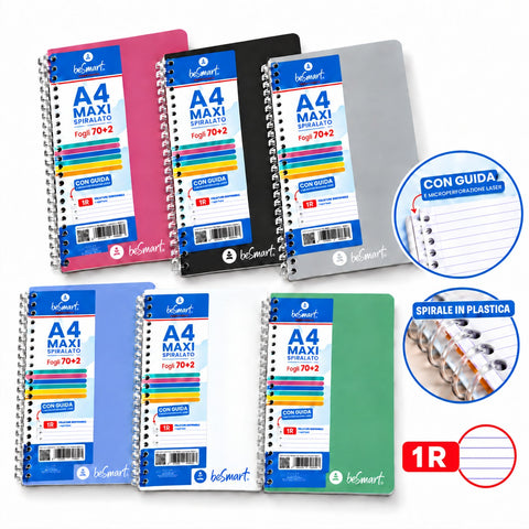 Caderno Espiral A4 Maxi 1R Cromia BeSmart 70 Folhas | Caderno de linhas para papelarias