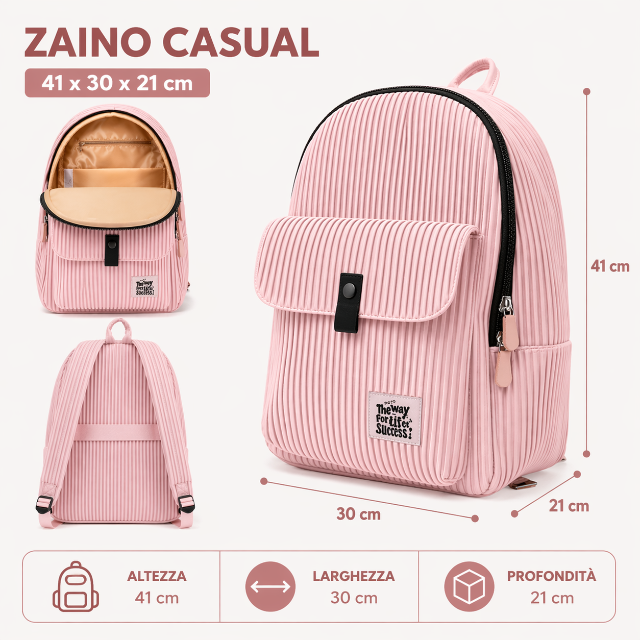Zaino Fusion 2 Scomparti Glicine BeSmart 41x30x21 cm | Zaino scuola capiente per cartolerie e forniture