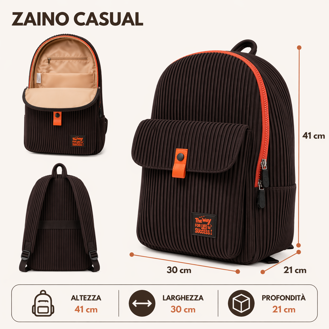 Zaino Fusion 2 Scomparti Caffè BeSmart 41x30x21 cm | Zaino scuola capiente e versatile per cartolerie