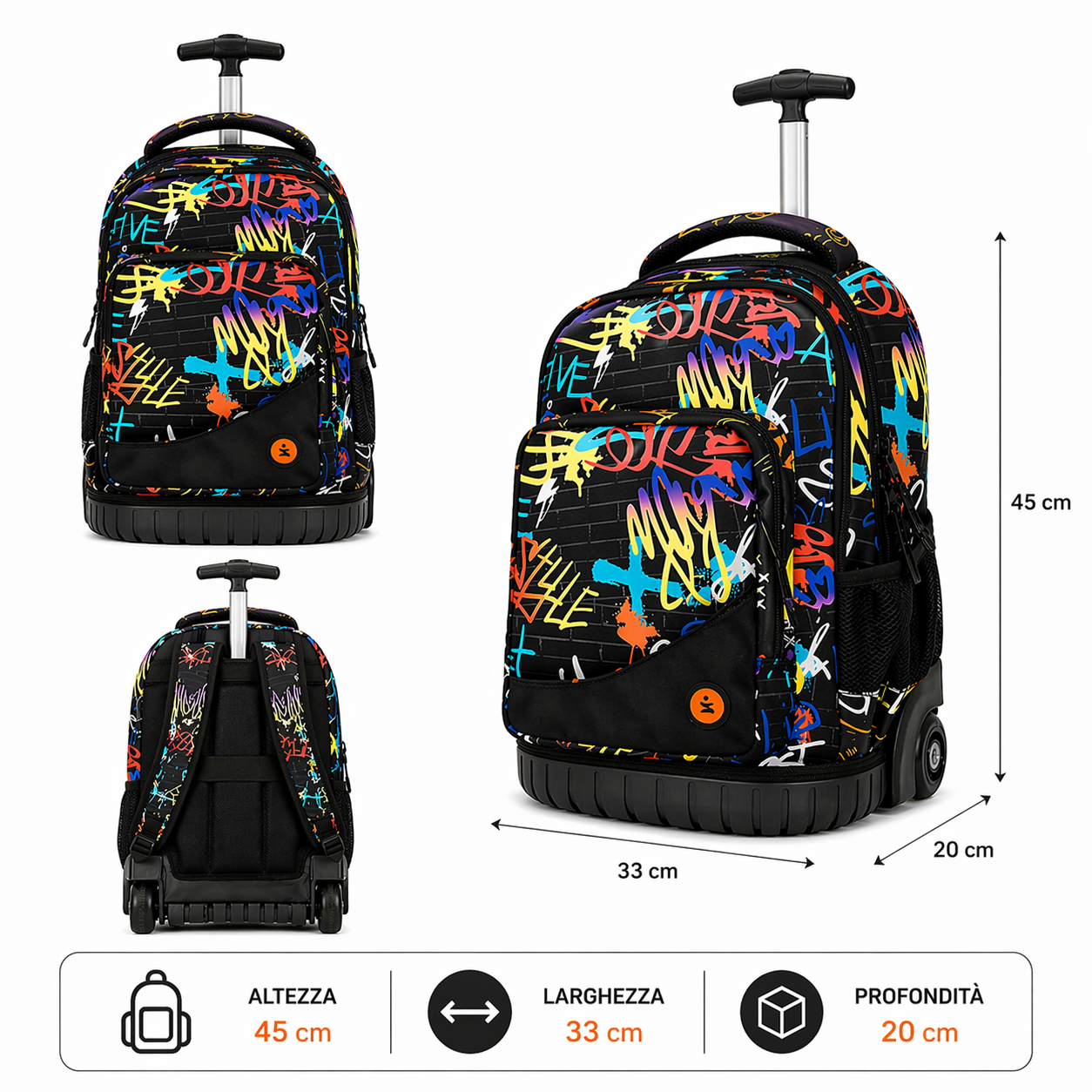Zaino Trolley Premium Spray Art BeSmart 45x33x20 cm | Zaino scuola con ruote organizzato per cartolerie