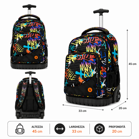 Premium Spray Art BeSmart Trolley Backpack 45x33x20 cm | Organized School Backpack with Wheels for Stationery