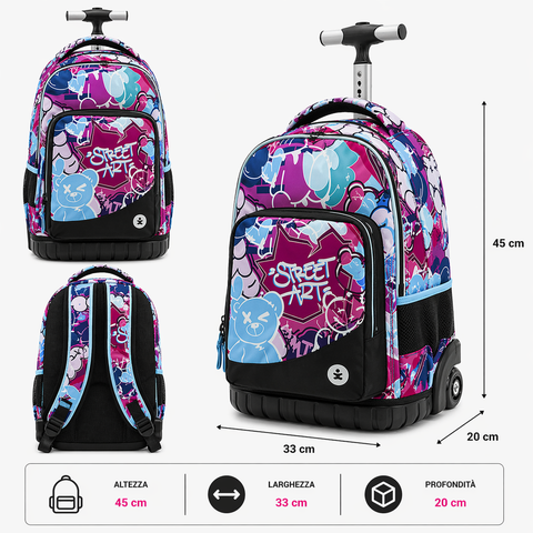 Premium Street Art BeSmart Trolley Backpack 45x33x20 cm | School backpack with wheels for stationers