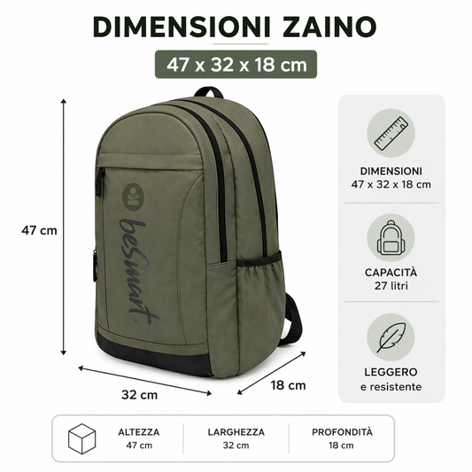 Zaino Cooly Teen Verde BeSmart 47x32x18 cm | Zaini scuola all’ingrosso per cartolerie