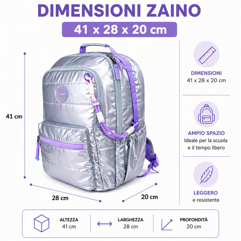 Softly Silver BeSmart Backpack 41x28x20 cm | Versatile School Backpack for Stationery Stores and Retailers