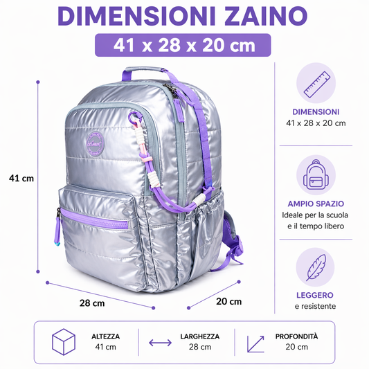 Zaino Softly Silver BeSmart 41x28x20 cm | Zaino scuola versatile per cartolerie e rivenditori