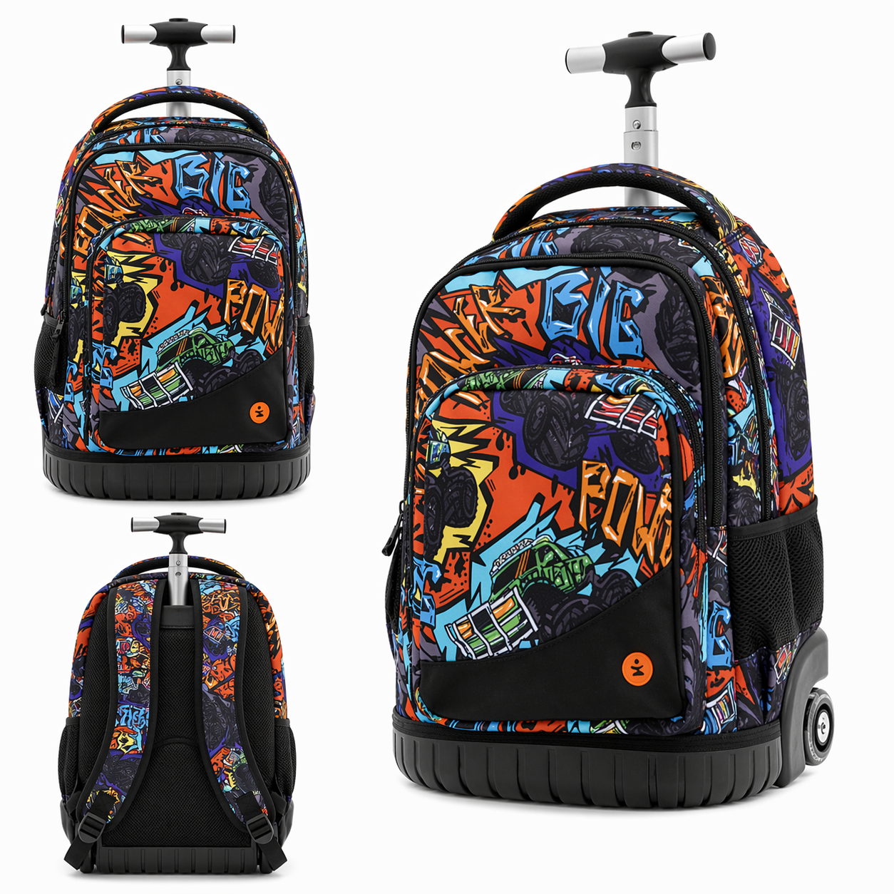 Zaino Trolley Premium Monster Car BeSmart 45x33x20 cm | Zaino scuola con ruote per cartolerie