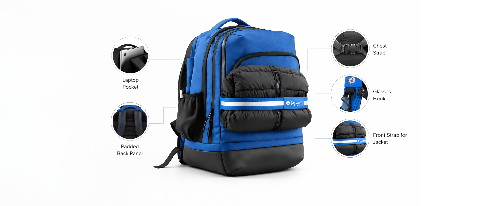 Vista Fly Smart con scomparto PC, schienale imbottito, fascia pettorale, anello porta occhiali e fascia frontale per giubbotto